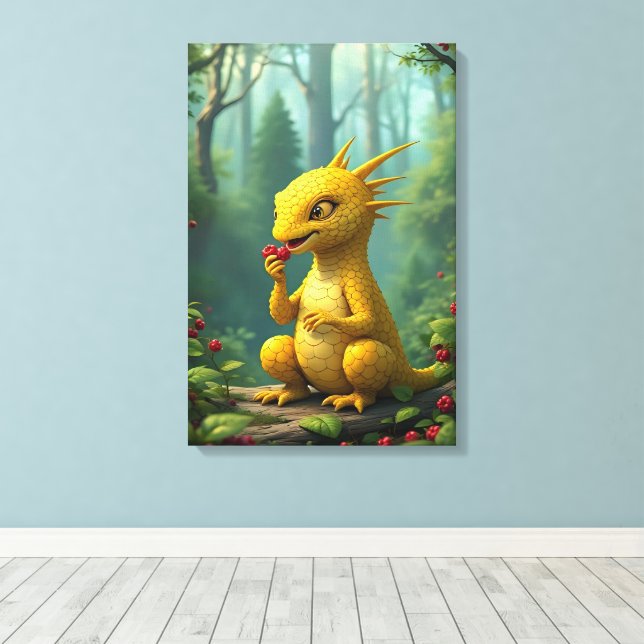 Adorable yellow dragon canvas print (Insitu(Wood Floor))