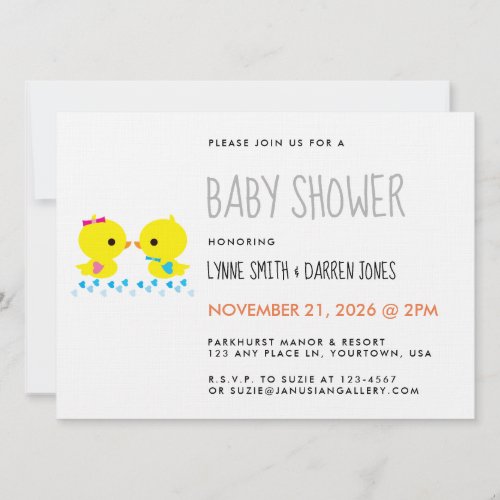 Adorable Yellow Duckies Baby Shower Invitation