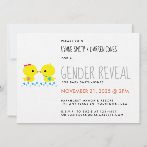 Adorable Yellow Duckies Gender Reveal Invitation
