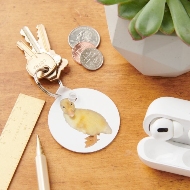 Adorable Yellow Duckling Close-Up Photograph Keychain (Desk)