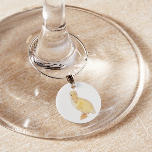 Adorable Yellow Duckling Photograph Wine Charm