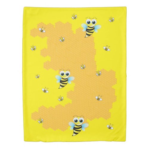 Adorable Yellow Honey Bee Hive Kids Duvet Cover