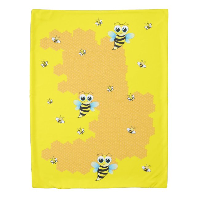 Adorable Yellow Honey Bee Hive Kids Duvet Cover (Front)