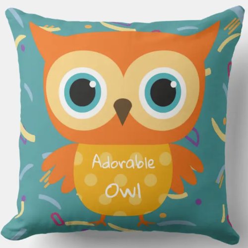 Adorable yellow owl blue pattern vintage nursery throw pillow