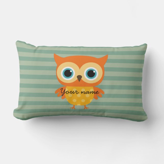 Adorable yellow owl green lines kids Throw Pillow (Front)