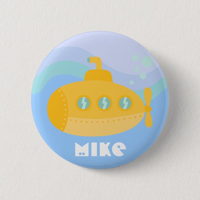Adorable Yellow Submarine Submerged Underwater Button (Front)