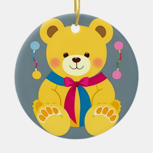 Adorable Yellow Teddy Bear Ceramic Ornament (Front)