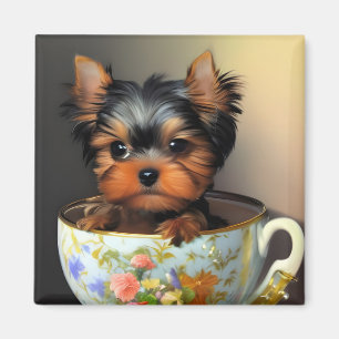Adorable Yorkie In A Teacup Magnet