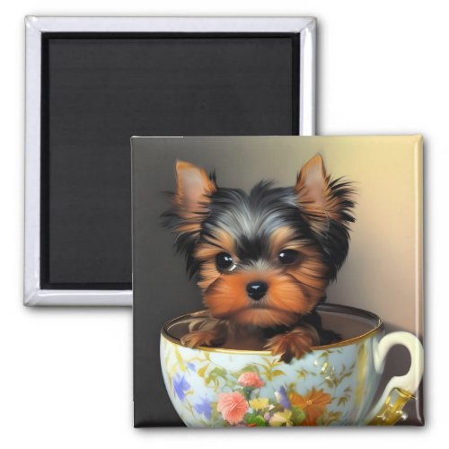 Adorable Yorkie In A Teacup  Magnet