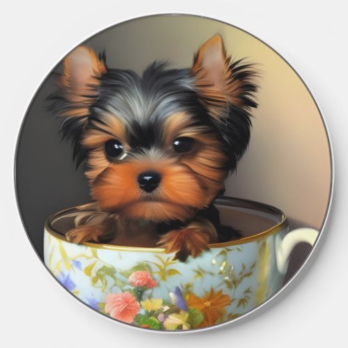 Adorable Yorkie In A Teacup  Wireless Charger