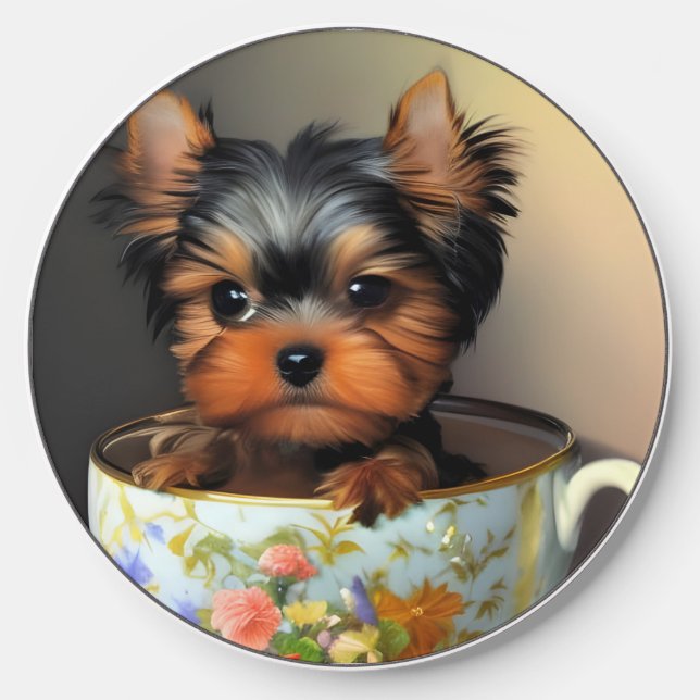 Adorable Yorkie In A Teacup  Wireless Charger (Front)
