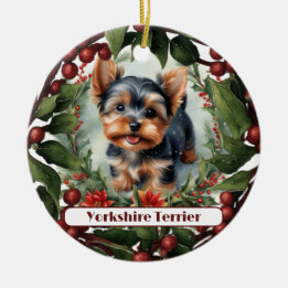 Adorable Yorkie, Personalized Christmas Ceramic Ornament
