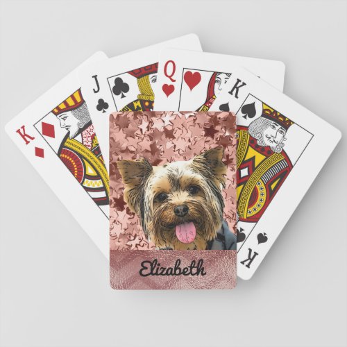 Adorable Yorkie Rose Gold Name Dog Pet Poker Cards