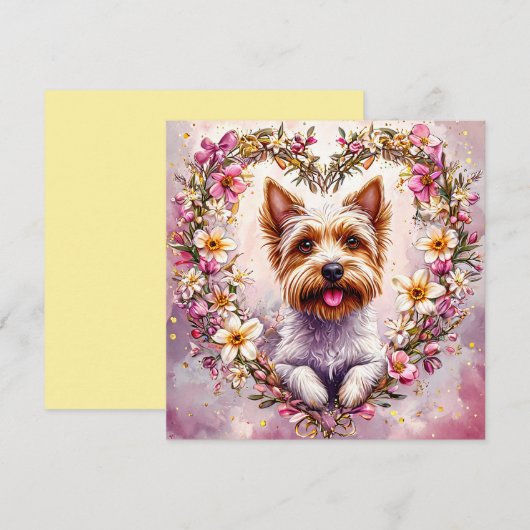 Adorable Yorkie Surrounded by Floral Wreath (Front/Back)
