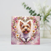 Adorable Yorkie Surrounded by Floral Wreath (Standing Front)
