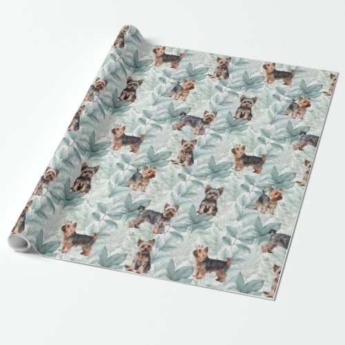 Adorable Yorkie terrier botanical illustration Wrapping Paper