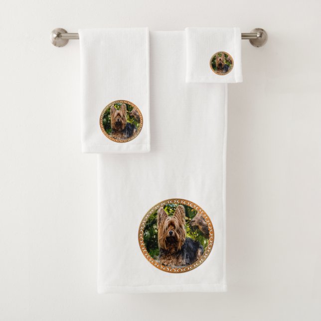 Adorable Yorkshire brown and black terrier Bath Towel Set (Insitu)