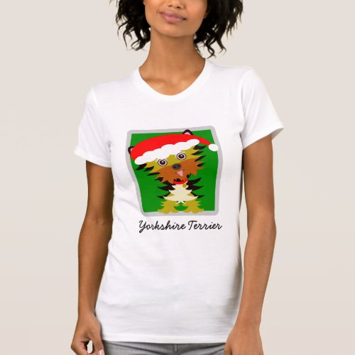 Adorable Yorkshire Terrier Cartoon Christmas T_Shirt