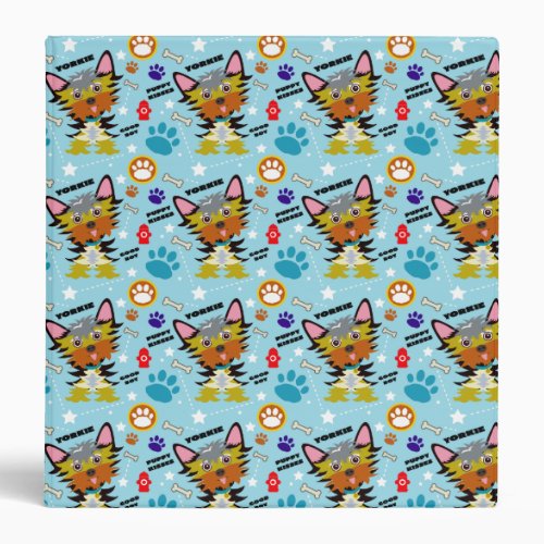 Adorable Yorkshire Terrier Cartoon Paw Print Binder