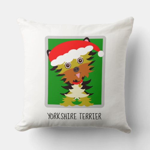 Adorable Yorkshire Terrier Christmas Cartoon Throw Pillow