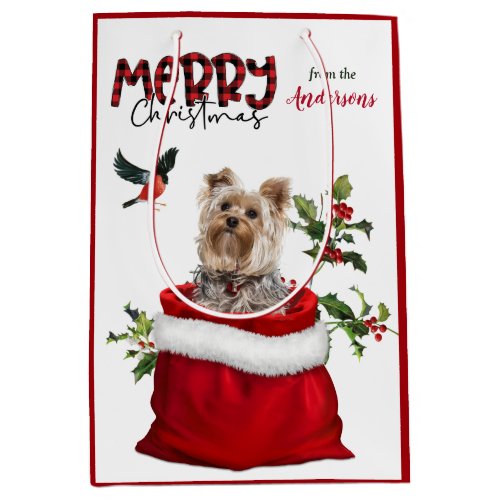 Adorable Yorkshire Terrier Dog Christmas Medium Gift Bag