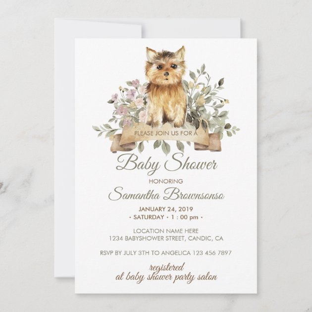 Adorable Yorkshire Terrier Puppy Baby Shower Invitation