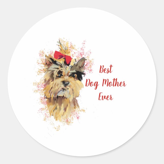 Adorable Yorkshire Terrier with Mother's Day Wish Classic Round Sticker (Front)