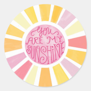 Adorable You Are My Sunshine Bright Watercolor Classic Round Sticker