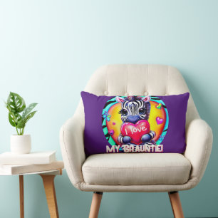 Adorable Zebra and Heart Lumbar Pillow