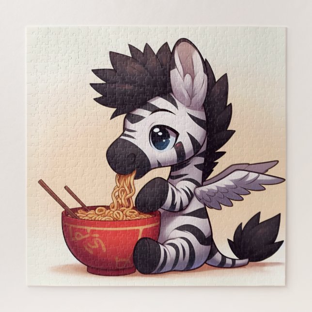 Adorable Zebra Angel Eating Ramen Jigsaw Puzzle (Vertical)