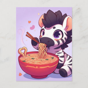 Adorable Zebra Eating Ramen Postcard