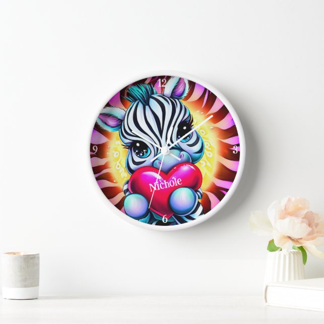 Adorable Zebra Holding Heart Clock (Home)