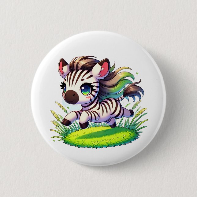 Adorable zebra running through a field button (Front)