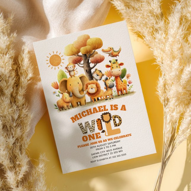 Adorable ZOO Animals WILD ONE Safari 1st Birthday  Invitation (Creator Uploaded)
