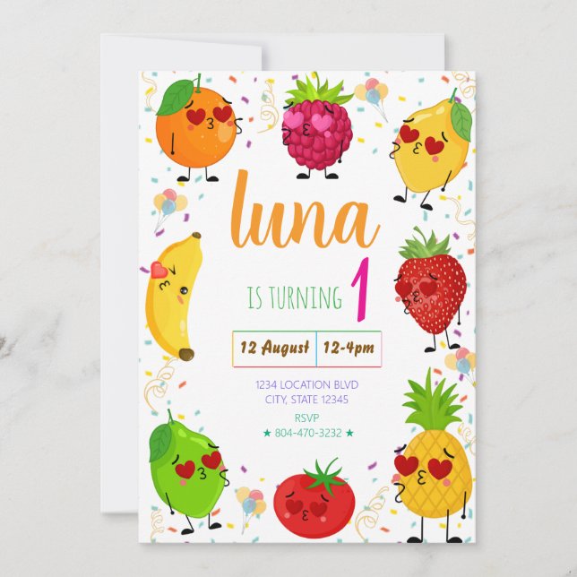 AdorableFruit Birthday Invitation (Front)