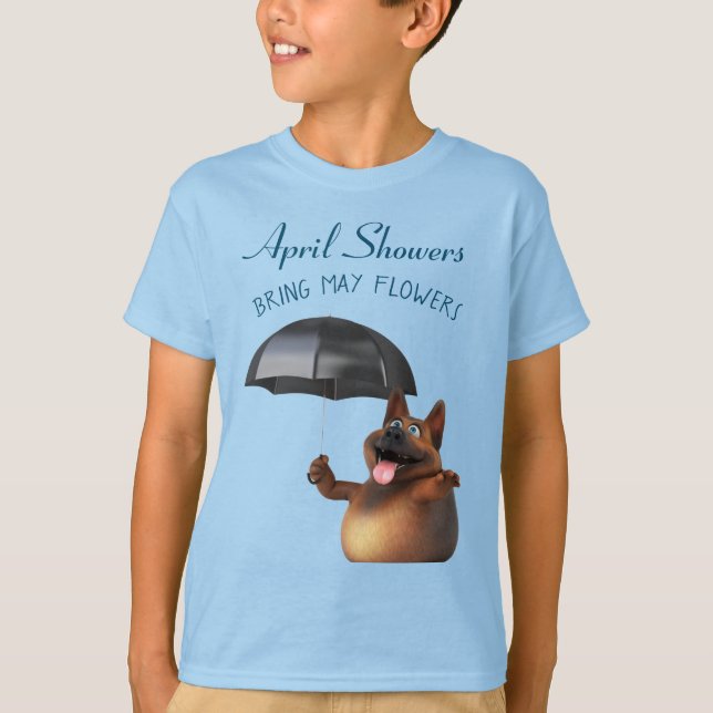 Adorables 3D Universe Cute Dog April Showers  T-Sh T-Shirt (Front)
