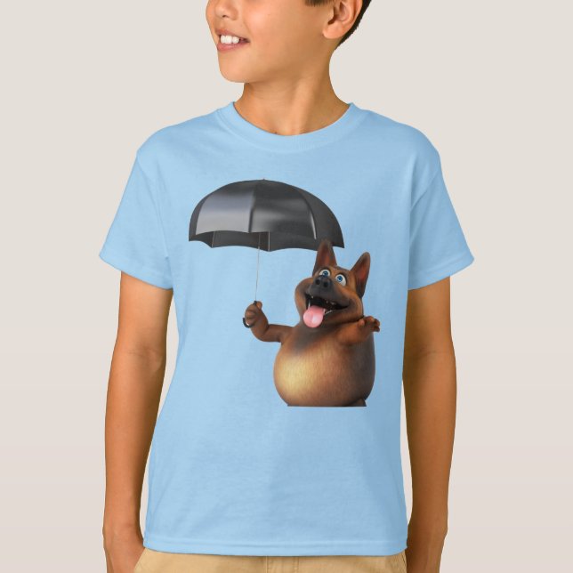 Adorables 3D Universe Cute Dog With Umbrella T-Shirt (Front)