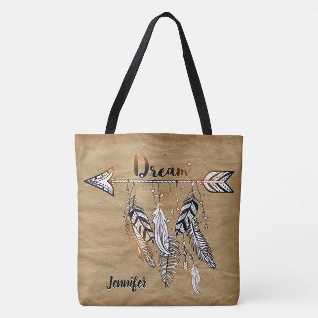Adorables Bohemian Arrow & Feathers Custom Tote Bag (Front)