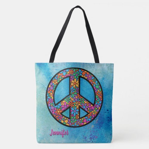 Adorables Bohemian Peace Symbol Custom Tote Bag
