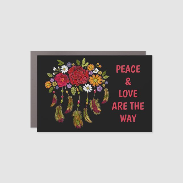 Adorables Bohemian Roses & Feathers Car Magnet (Front)