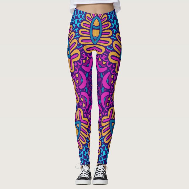 Adorables Bohemian Style Orange and Blue Leggings (Front)