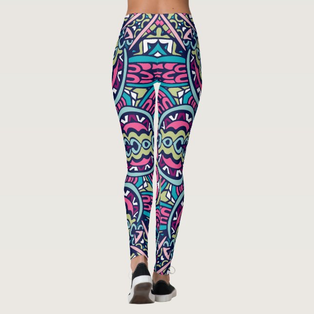 Adorables Bohemian Style Pink Blue & Green Leggings (Back)