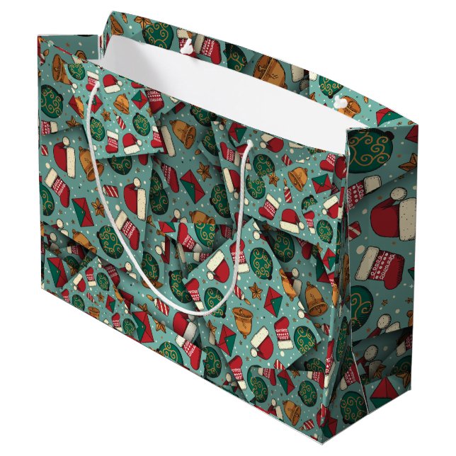 Adorables Christmas [3D] Stockings And Santa Hats  Large Gift Bag (Back Angled)