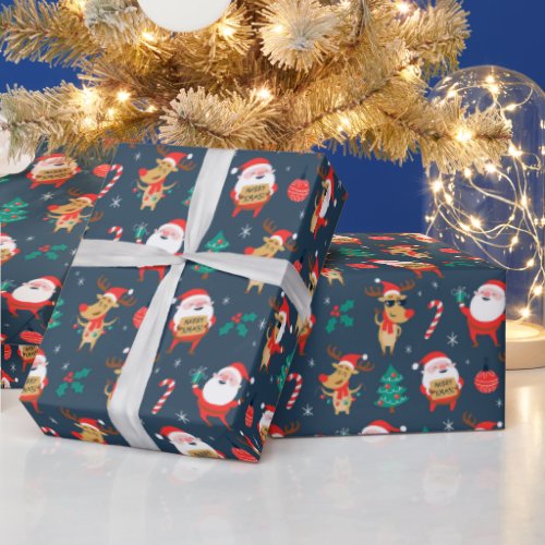 Adorables Christmas Cool Santas And Reindeer Wrapping Paper