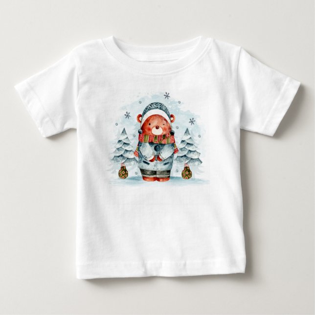 Adorables Christmas Cute Bear In Snow T-Shirt (Front)