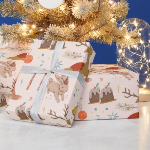 Adorables Christmas Cute Bunnies And Reindeer Wrapping Paper