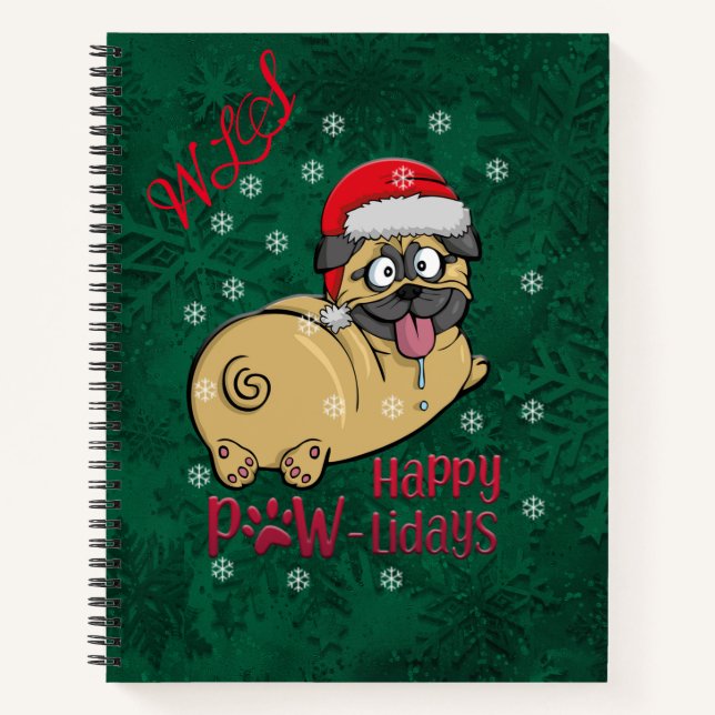 Adorables Christmas Cute Pug In Snow Notebook (Front)
