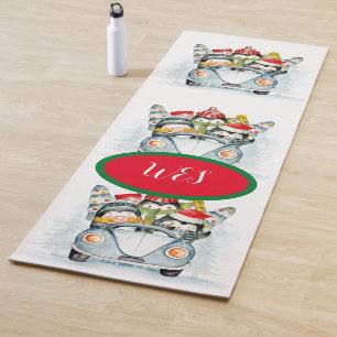 Adorables Christmas Penguins In A Car Yoga Mat