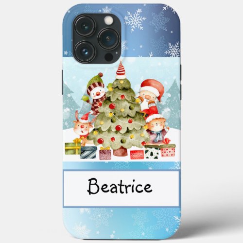 Adorables Christmas Santa And Friends Around Tree iPhone 13 Pro Max Case