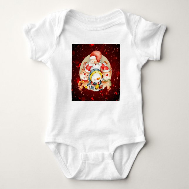 Adorables Christmas Santa And Friends  Baby Bodysuit (Front)